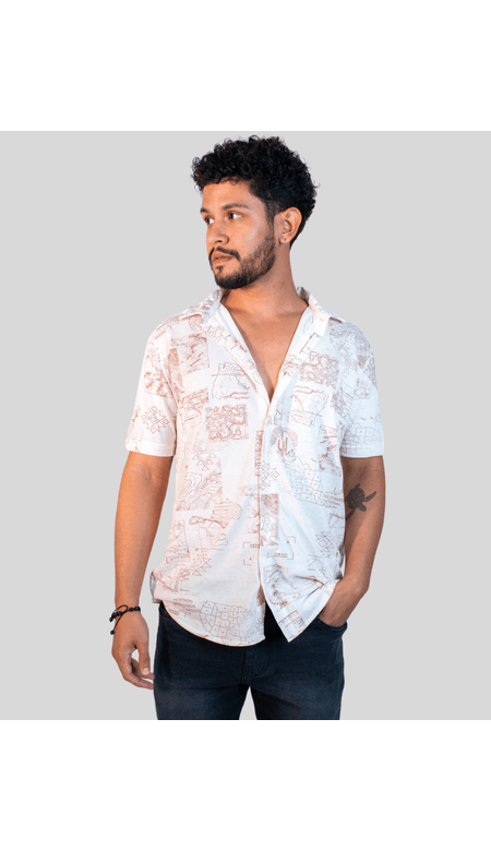 Camisa Colisão Com Botões Estampada Algodão