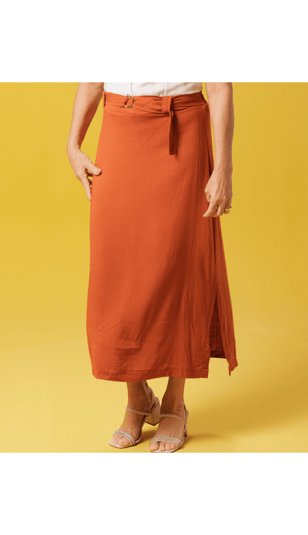 Saia Estilo A Longa Com Cinto Ajustável e Aviamento