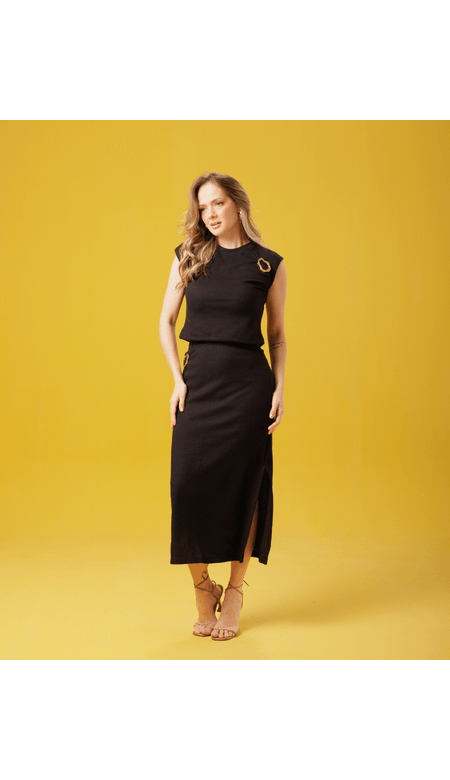 Saia Menta Mix Tricot Longa Com Aviamento e Fenda