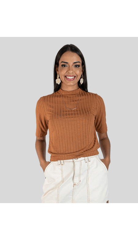 Blusa Unique Collection Feminina Canelada Manga Curta Viscose