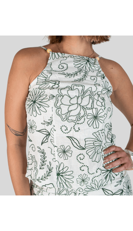 Blusa Estilo A  De Alcinha Com Estampa Floral e Viscose