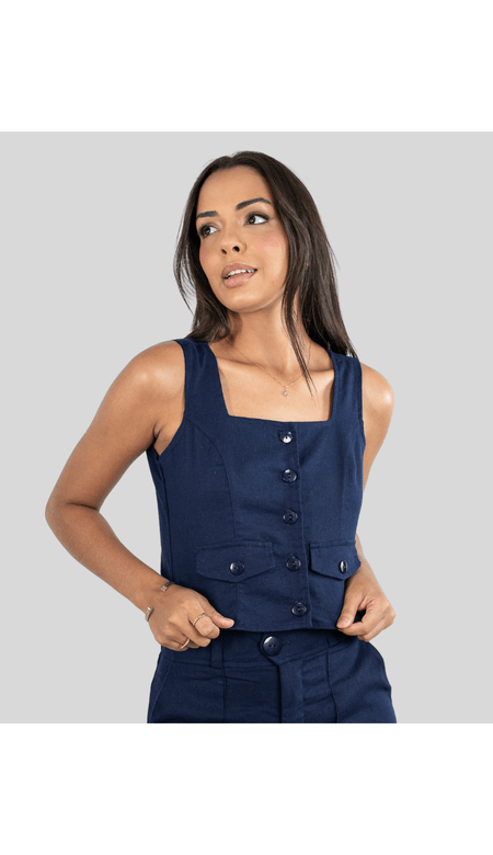 Colete Ana Xis Corset Abotoado de Linho