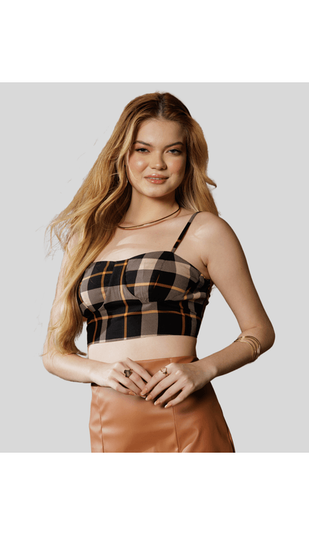 Cropped Ana Xis de Alcinha Xadrez Viscose