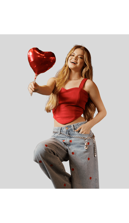 Corset Moda Loka Em Coração Aveludado