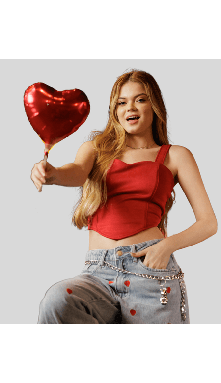 Corset Moda Loka Em Coração Aveludado