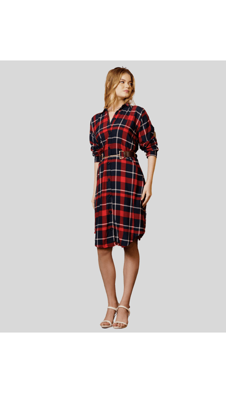 Vestido Ana Xis Chemisse Longo Manga Longa Xadrez