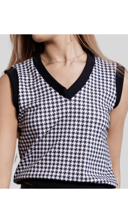 Colete Novara Feminino Xadrez Com Gola Canelada