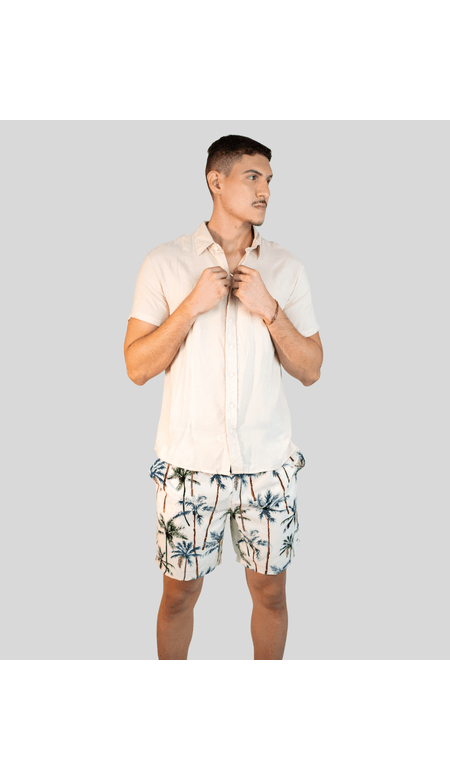 Bermuda Aisthy Estampada Folhagem  Elastano Com Cadarço