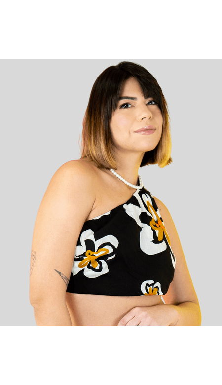 Cropped Floral Um Ombro Só Ana Xis