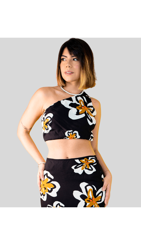 Cropped Floral Um Ombro Só Ana Xis