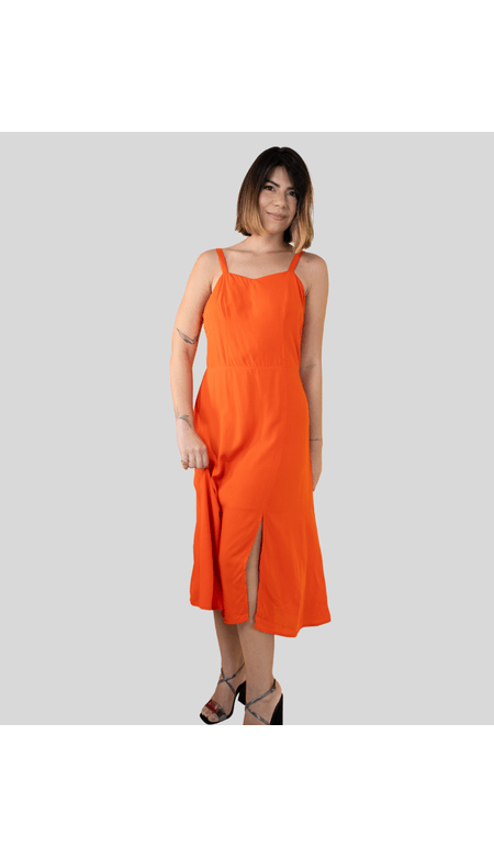 Vestido Midi Laranja com Fenda Frontal Atrevida X