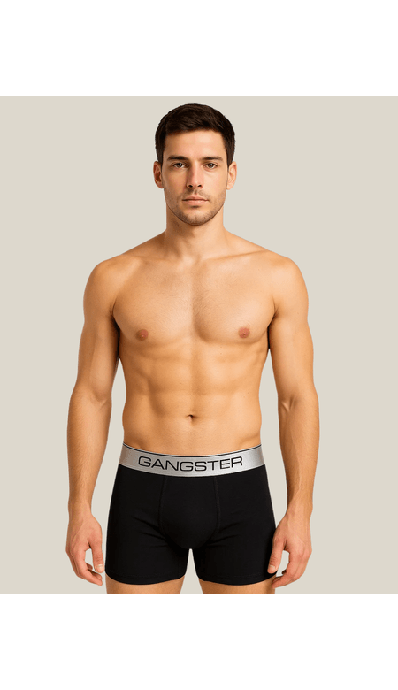 Cueca Boxer Masculina Gangster Preta – Algodão com Elastano e Forro 100% Algodão