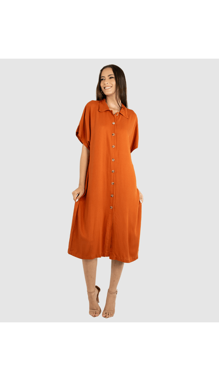 Vestido Chamise Midi Viscose Com Botões - Ana Xis