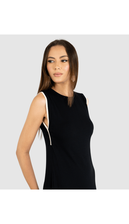 Vestido Midi Canelado Sem Mangas Com Ribana - Endless