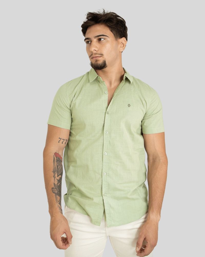 Camisa Masculina Tricoline de Bot es Manga Curta - Diametro 0