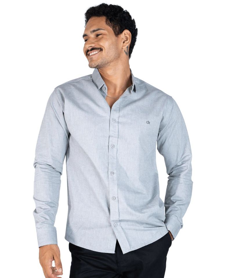 Camisa Social Masculina Mangas Longas com Bot es e Gola Polo 0