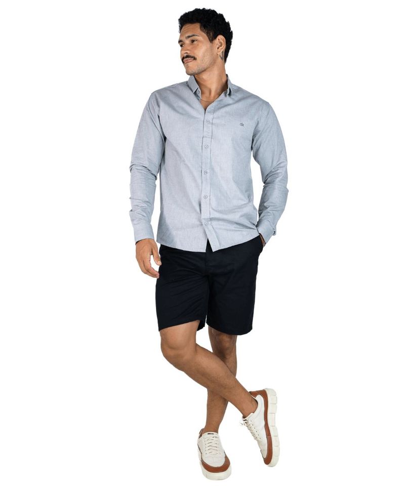 Camisa Social Masculina Mangas Longas com Bot es e Gola Polo 2