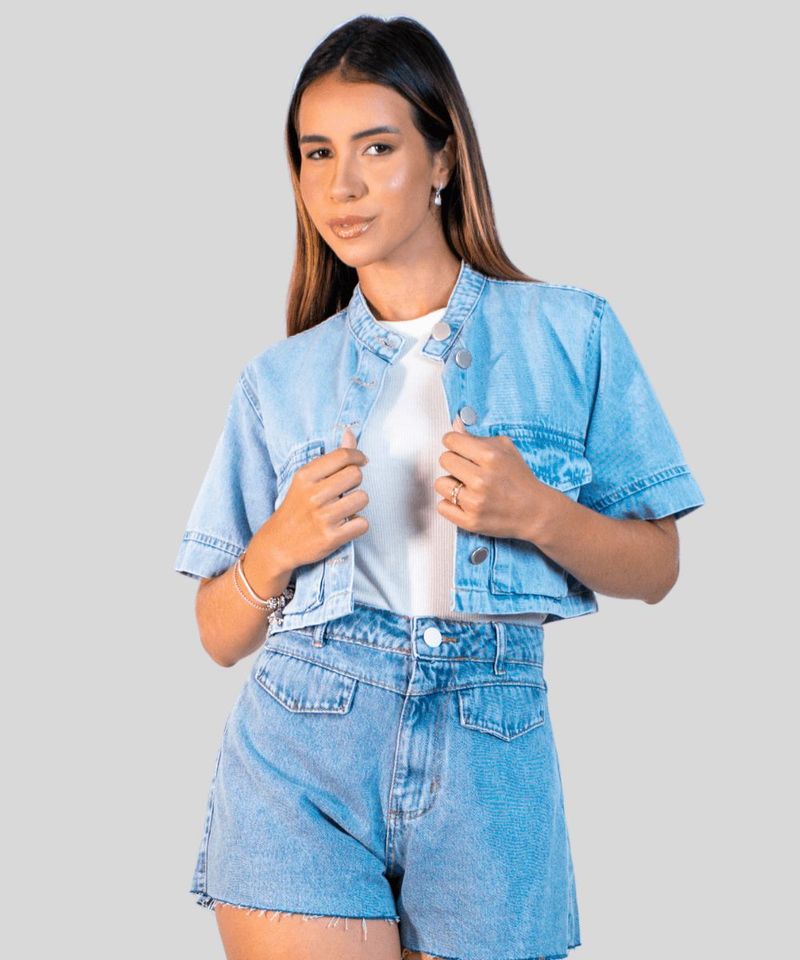 Jaqueta D Vimme Jeans Com Gola Padre e Bolsos 0