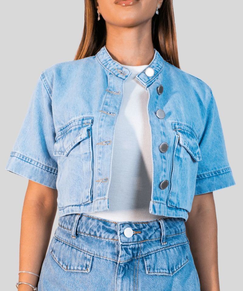 Jaqueta D Vimme Jeans Com Gola Padre e Bolsos 1