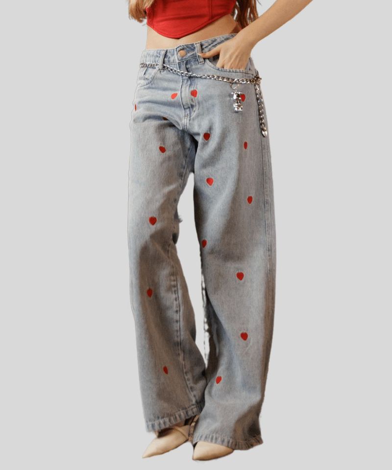 Cal a Linda Bel Jeans Wide Com Cora  es 1