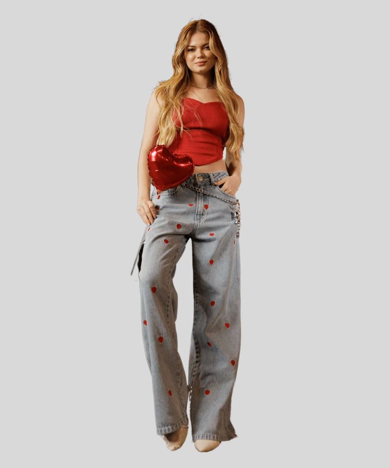 Cal a Linda Bel Jeans Wide Com Cora  es 0