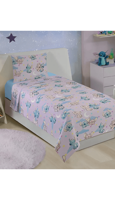Jogo de Cama Infantil Stitch e Angel Lepper Kids 2 Peças