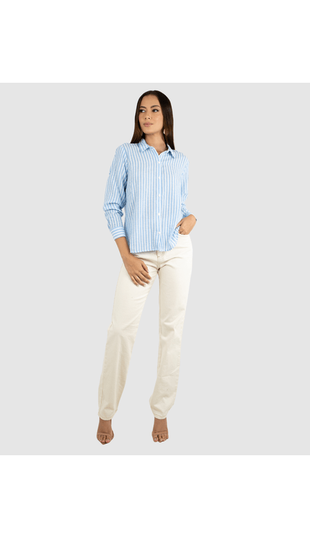 Calça Feminina de Sarja Reta Off White - Max Denim