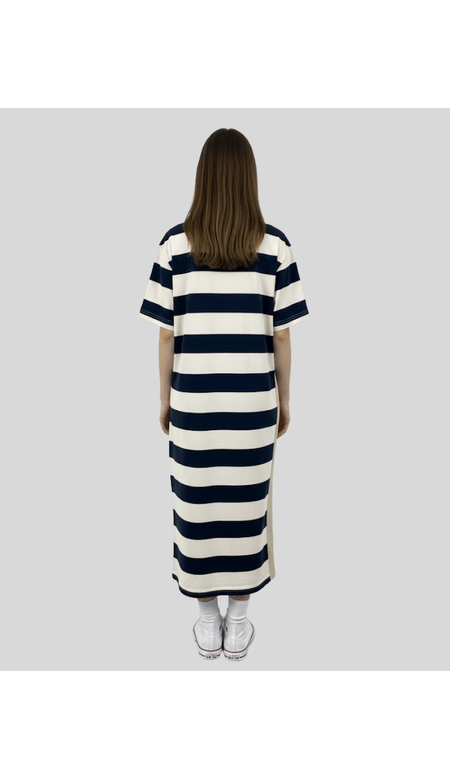 Vestido Feminino Largo Com Estampa Listrada - Rovitex