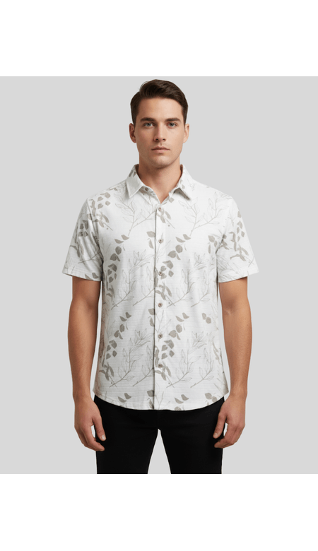 Camisa de Botões com Estampas de Folhas e Ramos - G91
