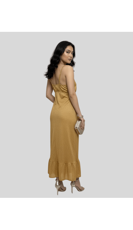 Vestido Longo Com Tecido Texturizado e Decote - One Way