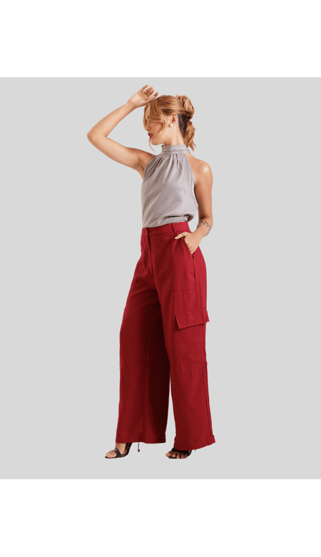 Calça Wide Leg Feminina com Bolsos Funcionais